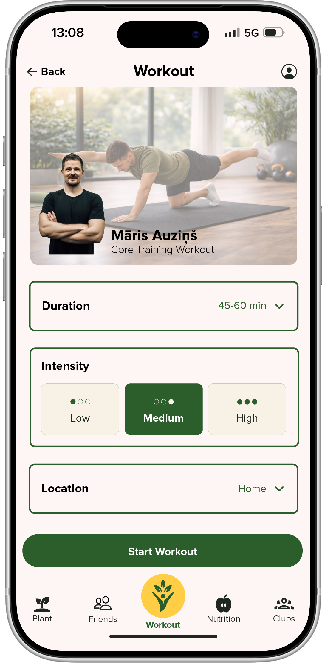 Fitness Garden workout app screen